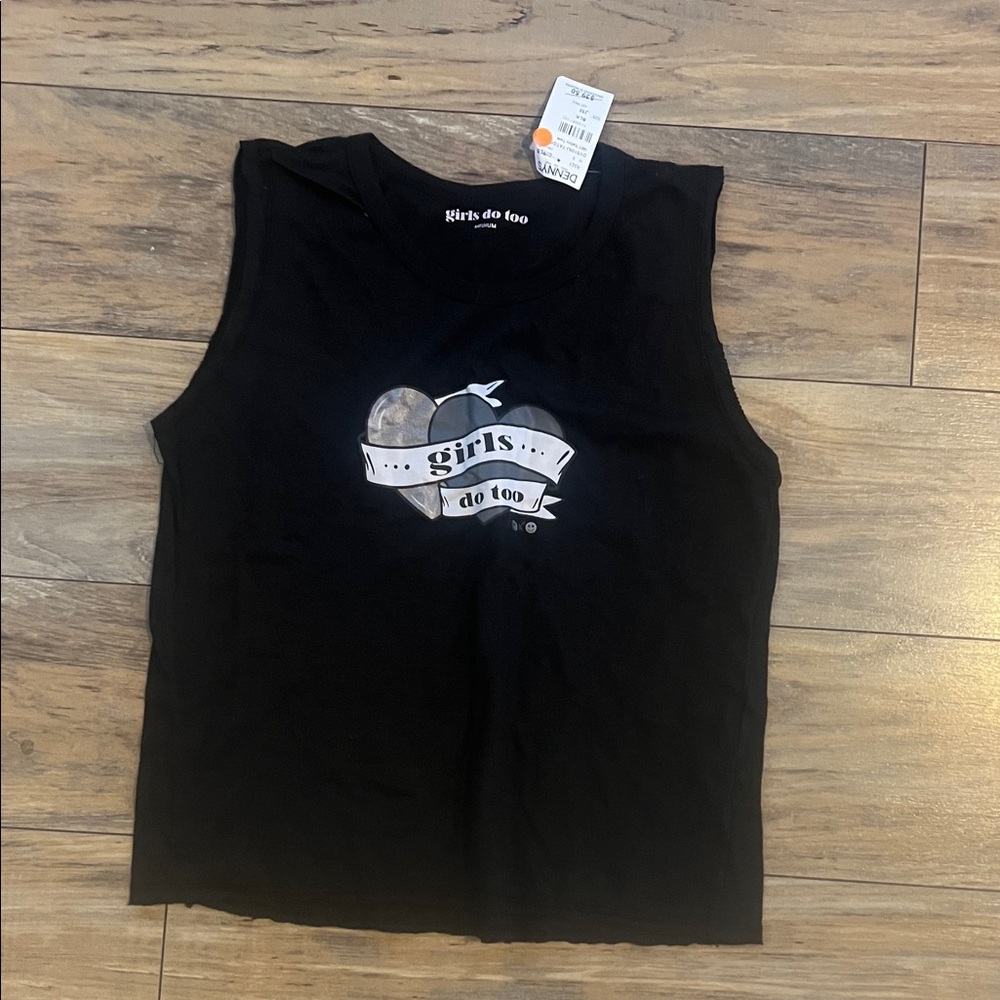 Black Sleeveless Top with Heart Graphic